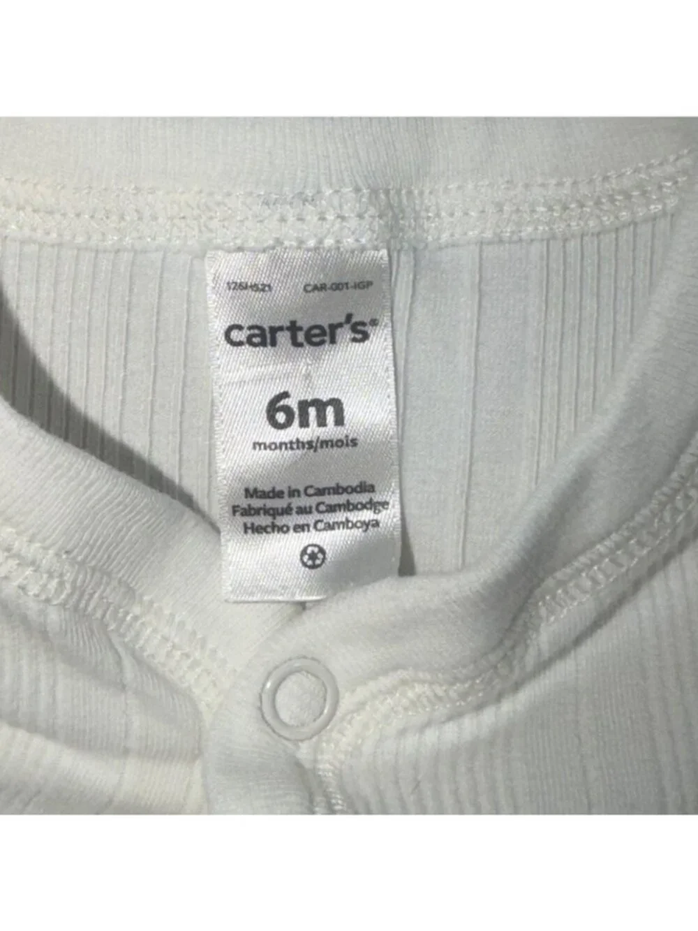 Carter’s Baby 6M Ivory White Ribbed Footless One Piece Snap Pajama Sleeper